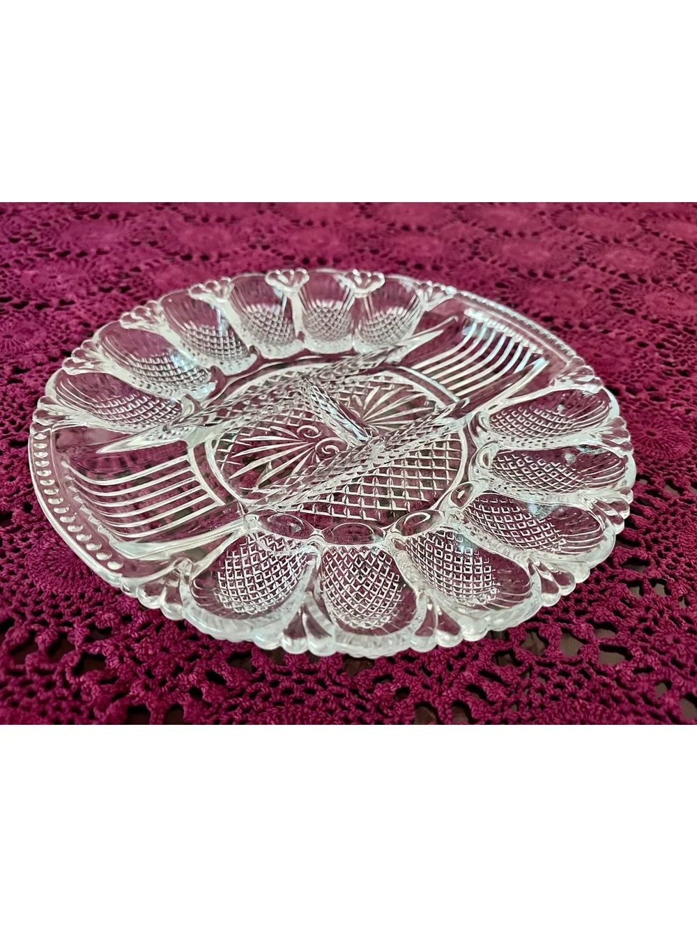 Vintage L.E. Smith Clear Glass Deviled Egg Relish Platter Tray